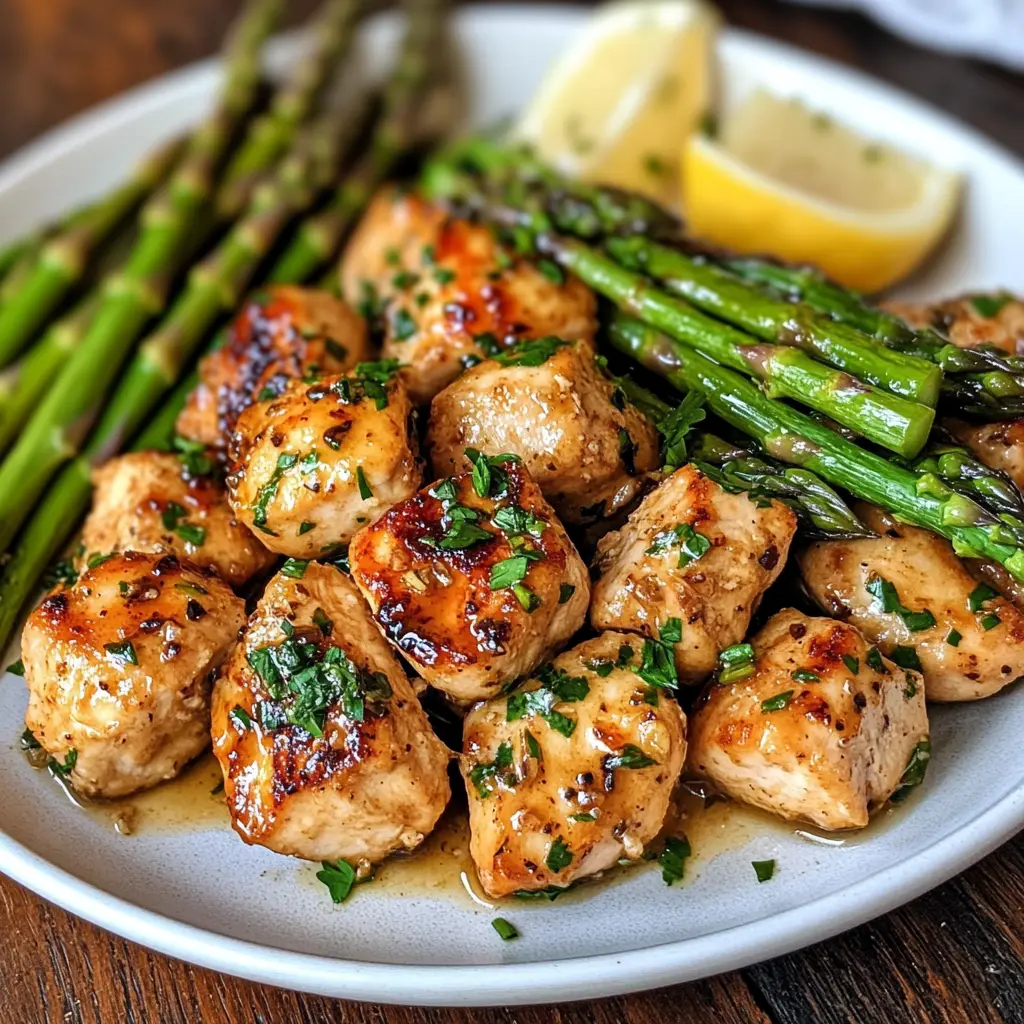 Garlic Butter Chicken Bites with Asparagus Recipe in 20 Minutes