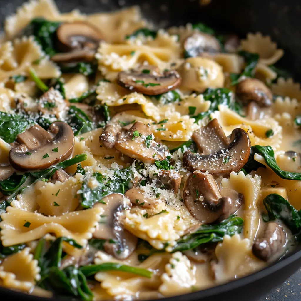 Parmesan Spinach Mushroom Pasta Skillet Recipe Ready in 30 Minutes