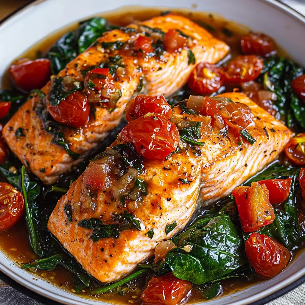 Tuscan Garlic Salmon with Spinach and Tomato Recipe