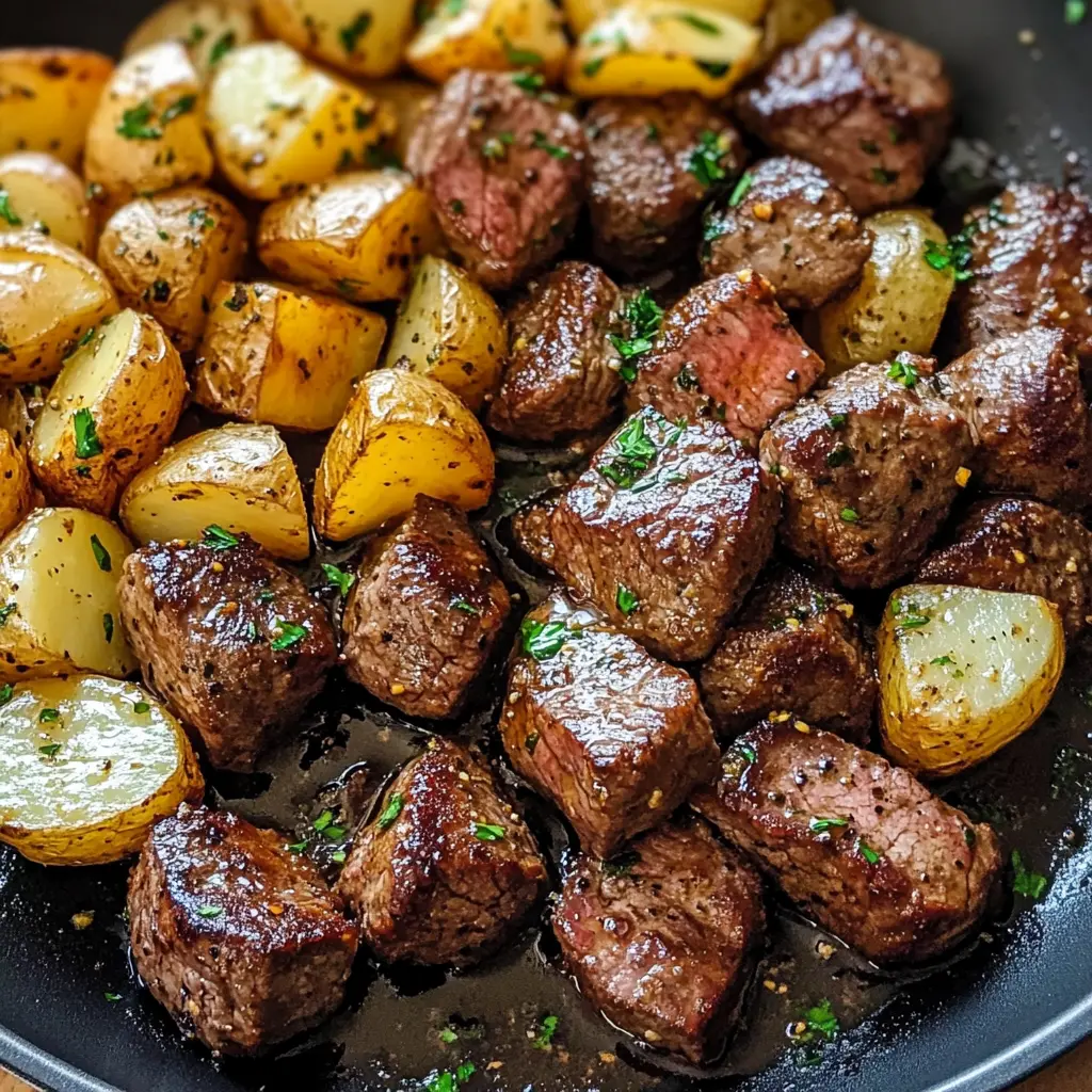 Garlic Butter Herb Steak Bites and Potatoes Recipe in 30 Minutes